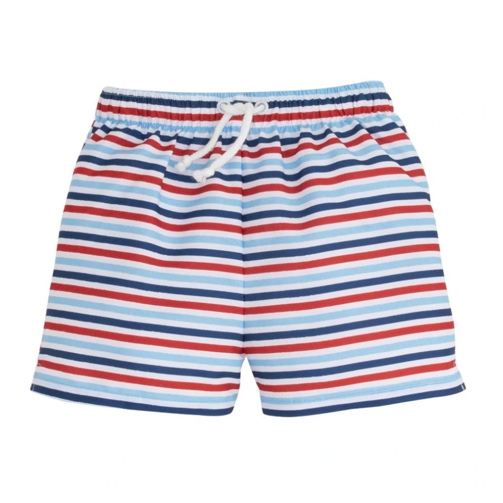 Little English Sanibel Stripe Swim Trunks 4T Lined Swimsuit 4th of July Red Blue